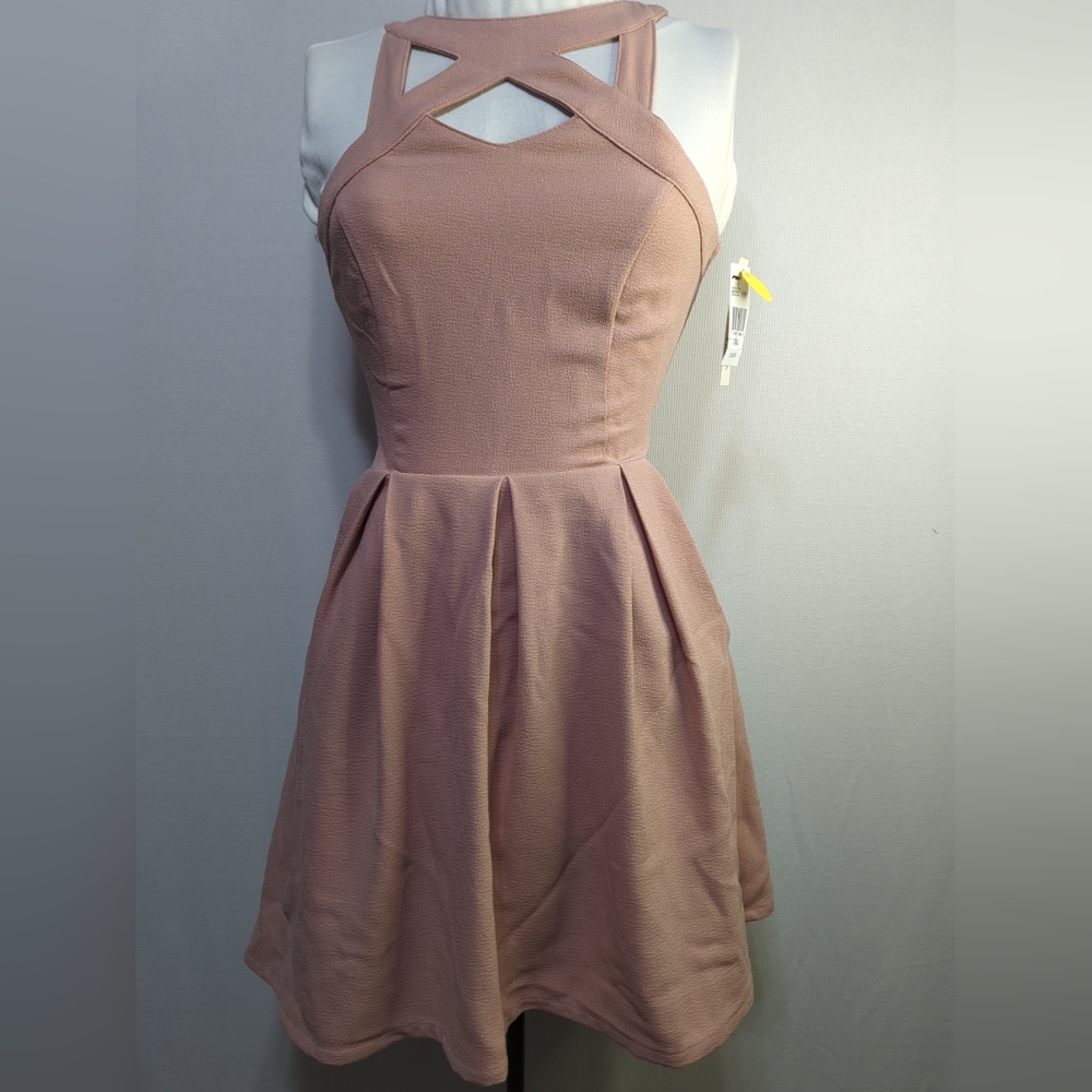 Speechless Juniors Skater Dress Pockets Cutout  X Sm Blush Rose Pink NWT 473